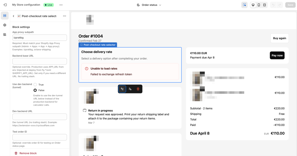 Post checkout setup order status